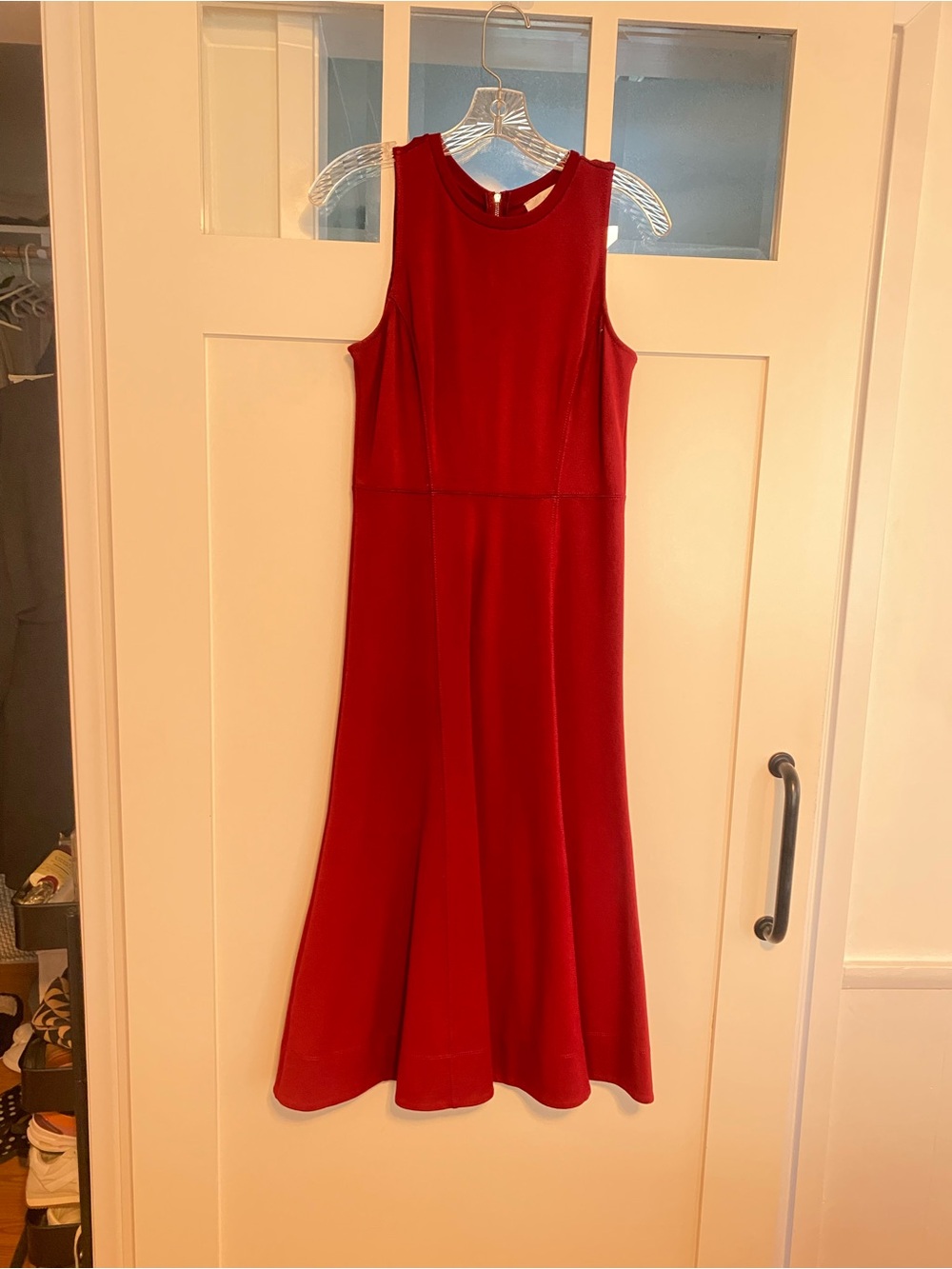LOFT Sleeveless Red Midi Dress with Flared Hem
